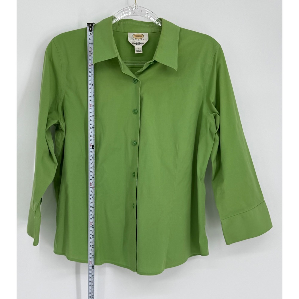 Talbots Petites Green Button Down Blouse Wrinkle Resistant Stretch Sz 16P - Picture 2 of 8
